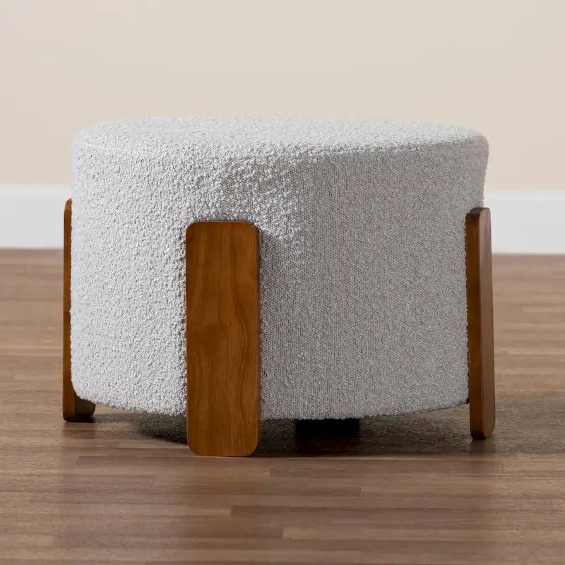 Finlay Contemporary Japandi Boucle Upholstered Wood Ottoman 15