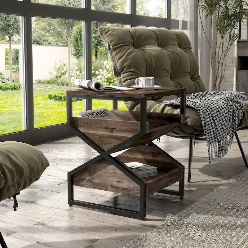 Denhour DH BASIC 17-Inch Metal Industrial End Table with 1 Open Shelf 11