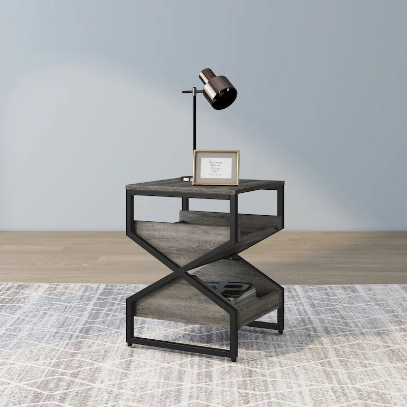 Denhour DH BASIC 17-Inch Metal Industrial End Table with 1 Open Shelf 12
