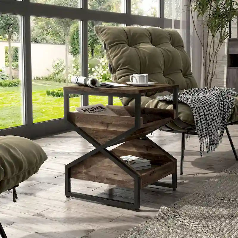 Denhour DH BASIC 17-Inch Metal Industrial End Table with 1 Open Shelf 1