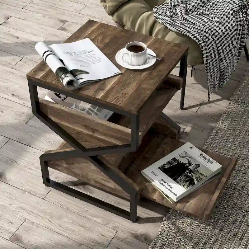 Denhour DH BASIC 17-Inch Metal Industrial End Table with 1 Open Shelf 2
