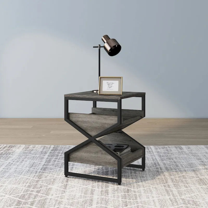 Denhour DH BASIC 17-Inch Metal Industrial End Table with 1 Open Shelf 3