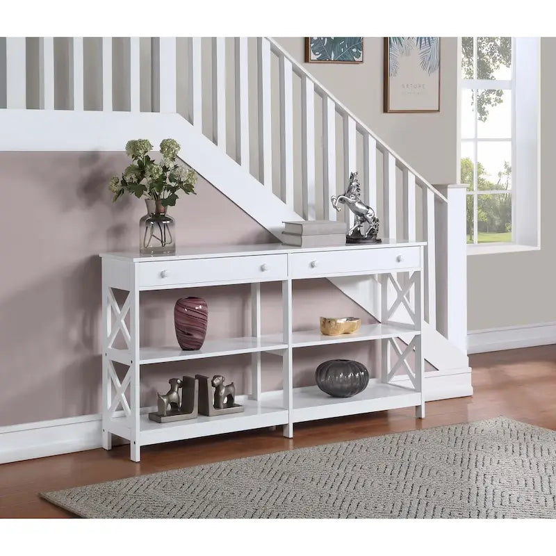 Oxford 60-Inch Console Table with Shelves and 2 Drawers by Convenience Concepts 17