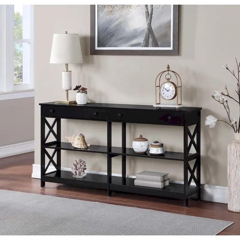 Oxford 60-Inch Console Table with Shelves and 2 Drawers by Convenience Concepts 18
