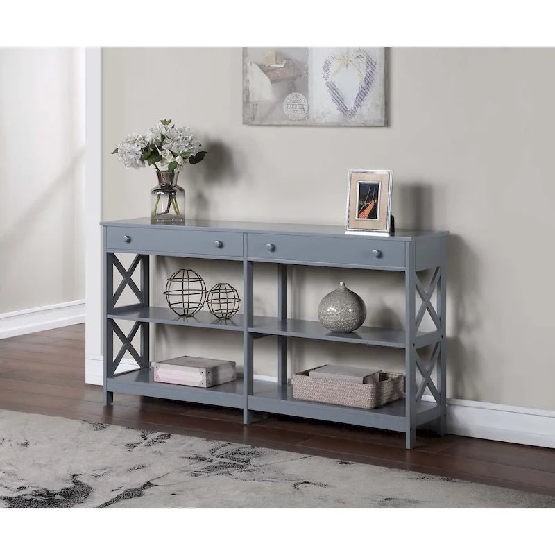 Oxford 60-Inch Console Table with Shelves and 2 Drawers by Convenience Concepts 20