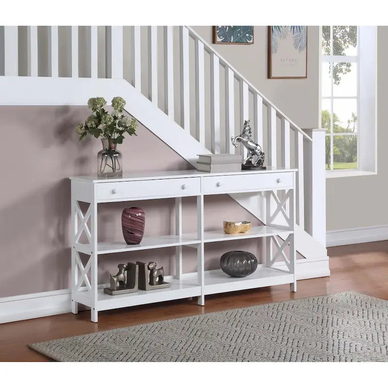 Oxford 60-Inch Console Table with Shelves and 2 Drawers by Convenience Concepts 1