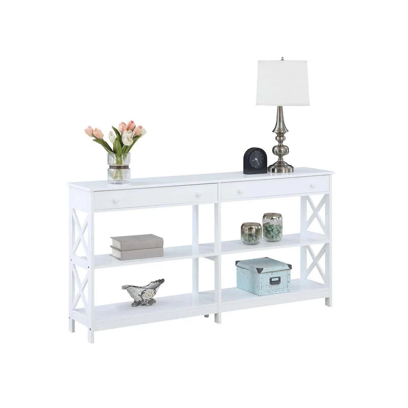 Oxford 60-Inch Console Table with Shelves and 2 Drawers by Convenience Concepts 2