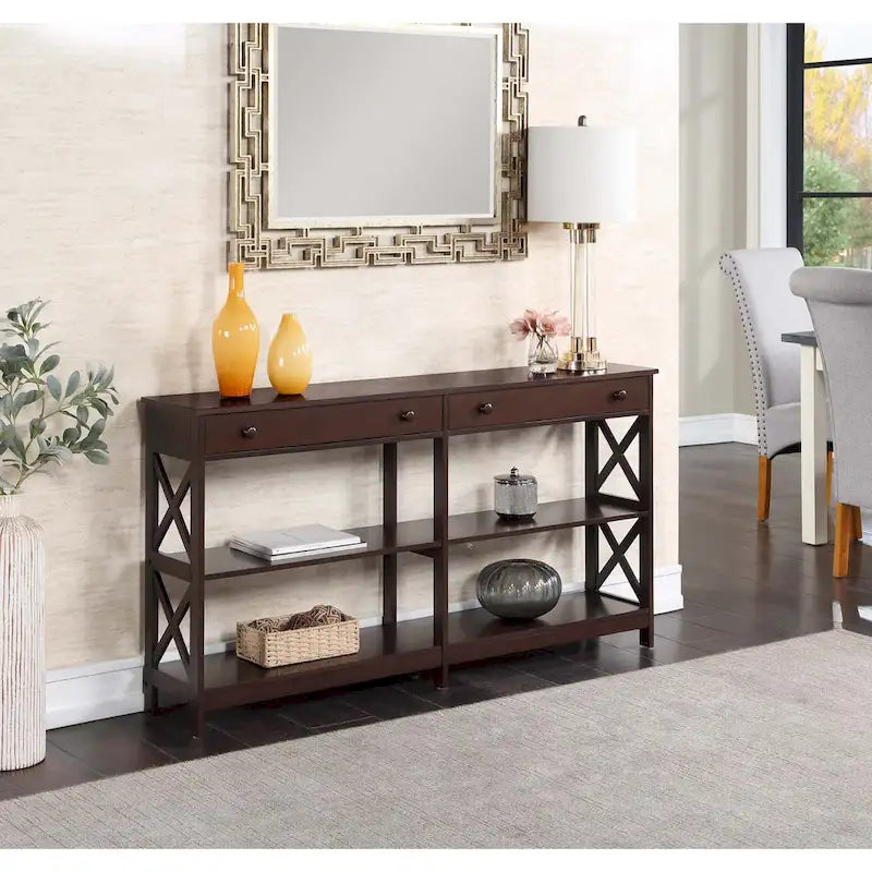 Oxford 60-Inch Console Table with Shelves and 2 Drawers by Convenience Concepts 5