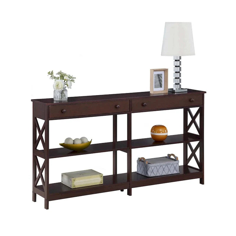Oxford 60-Inch Console Table with Shelves and 2 Drawers by Convenience Concepts 6
