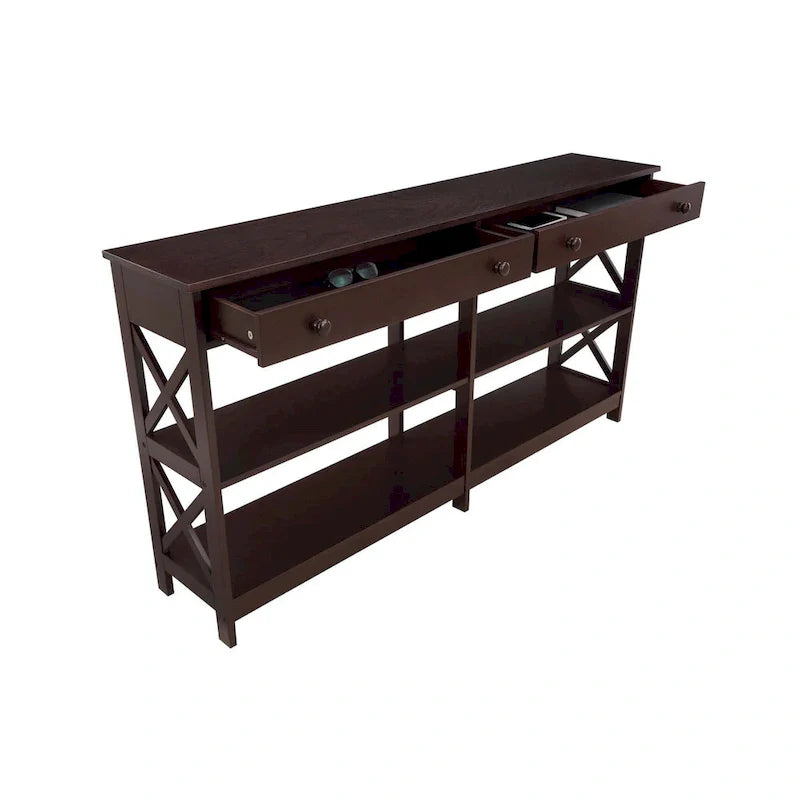 Oxford 60-Inch Console Table with Shelves and 2 Drawers by Convenience Concepts 7