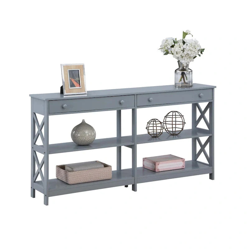 Oxford 60-Inch Console Table with Shelves and 2 Drawers by Convenience Concepts 10