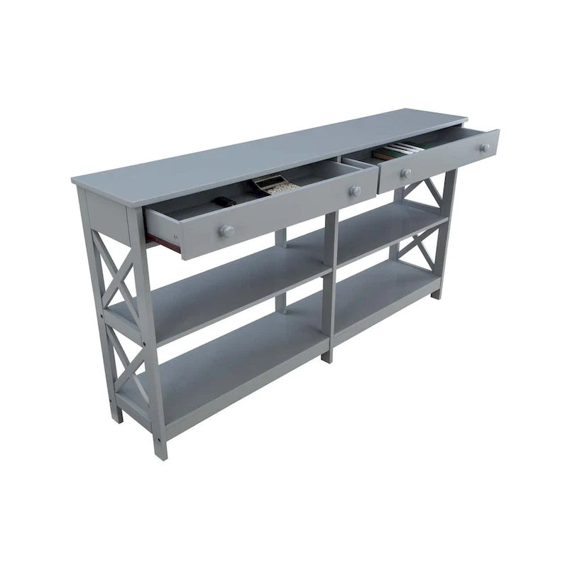 Oxford 60-Inch Console Table with Shelves and 2 Drawers by Convenience Concepts 11