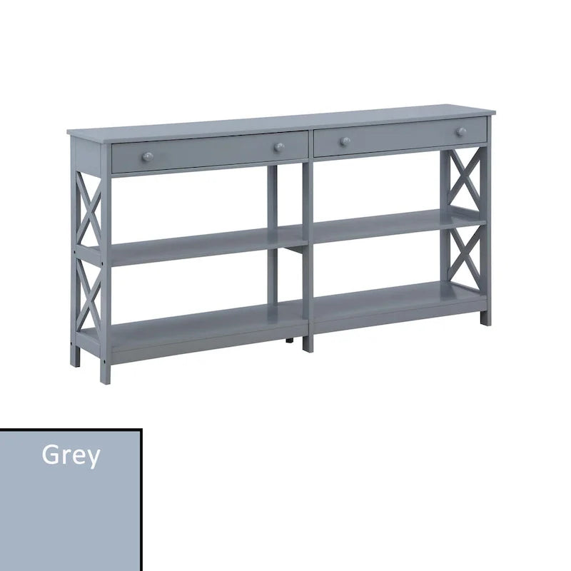 Oxford 60-Inch Console Table with Shelves and 2 Drawers by Convenience Concepts 12