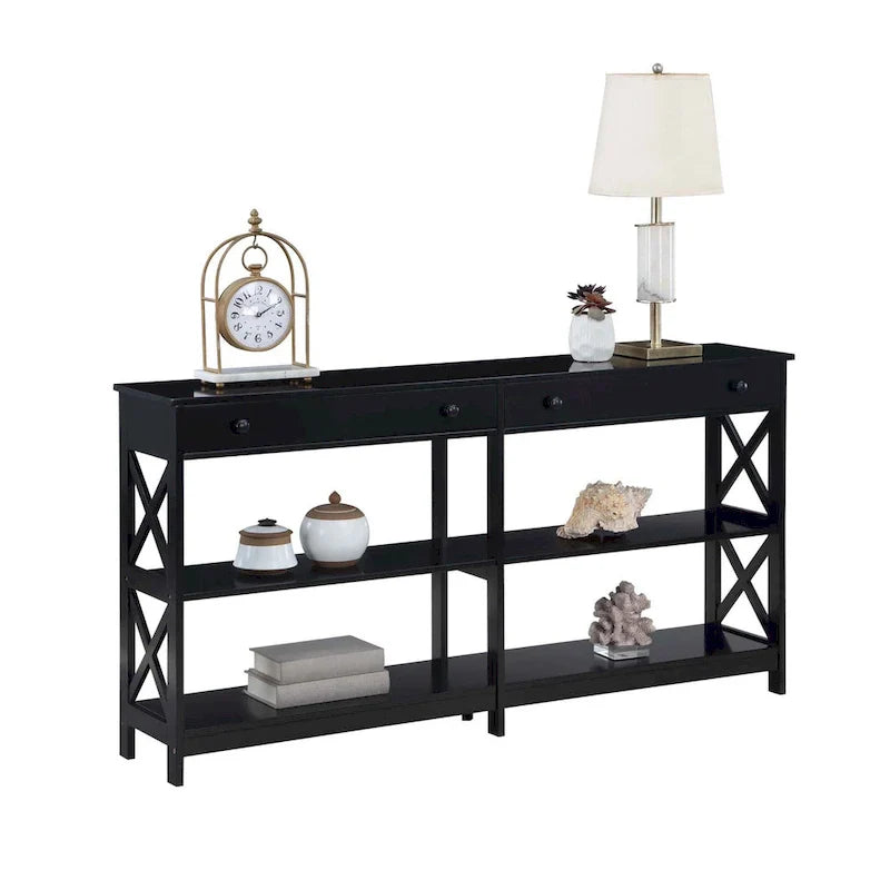 Oxford 60-Inch Console Table with Shelves and 2 Drawers by Convenience Concepts 14