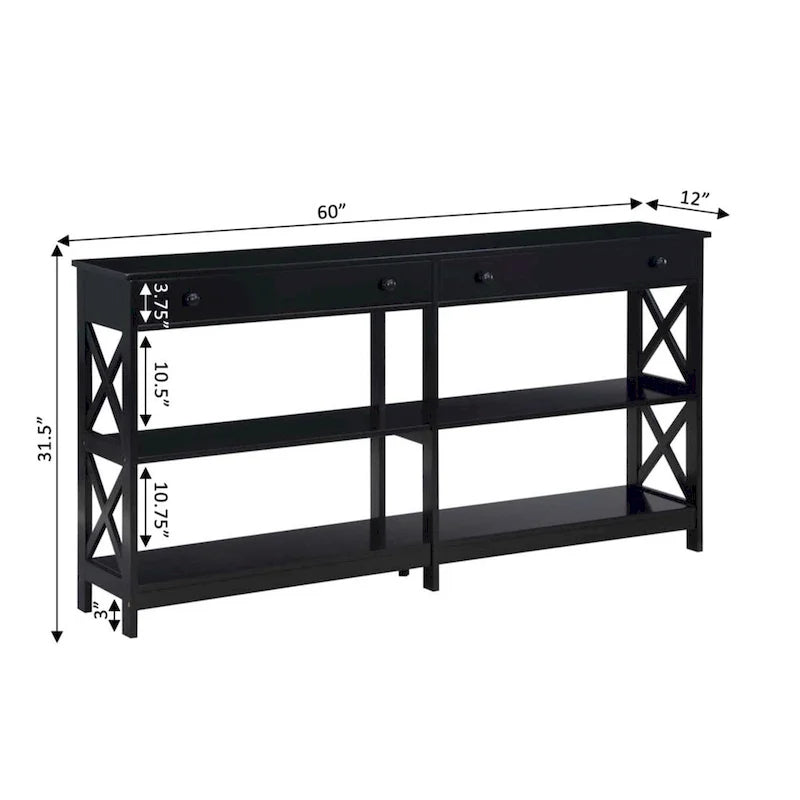Oxford 60-Inch Console Table with Shelves and 2 Drawers by Convenience Concepts 15