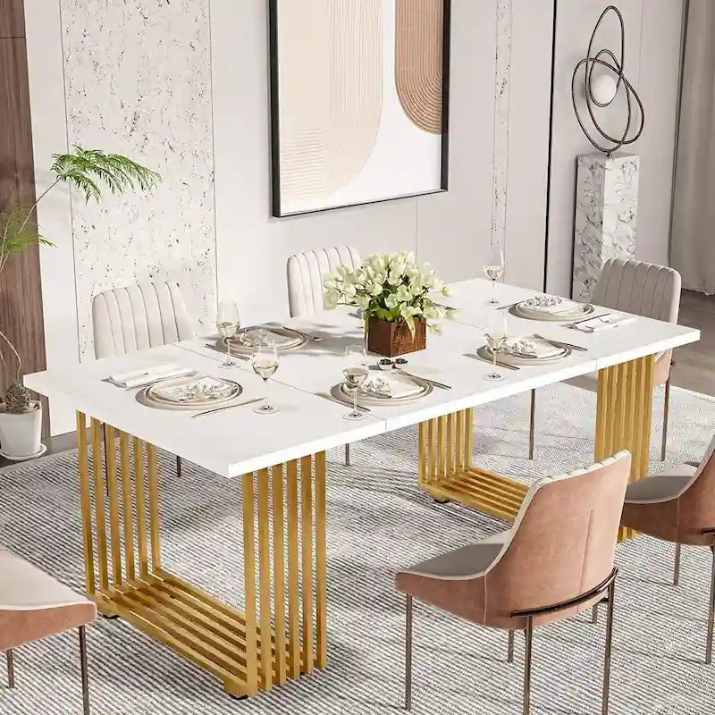 Contemporary 70.8-Inch White Dining Table for 6-8 Guests 22