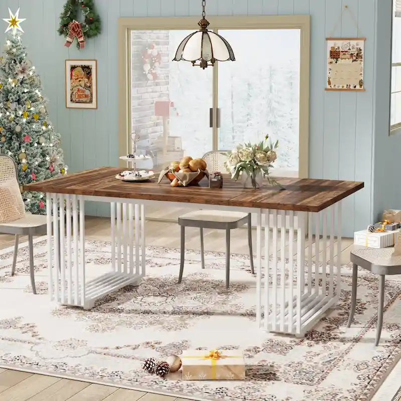 Modern Dining Table with Rectangular Top and Metal Base for 6 to 8 Seating 25