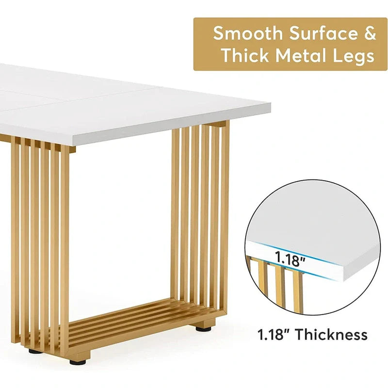 Modern Dining Table with Rectangular Top and Metal Base for 6 to 8 Seating 4