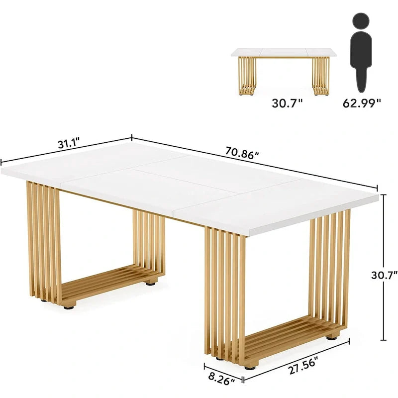 Modern Dining Table with Rectangular Top and Metal Base for 6 to 8 Seating 5
