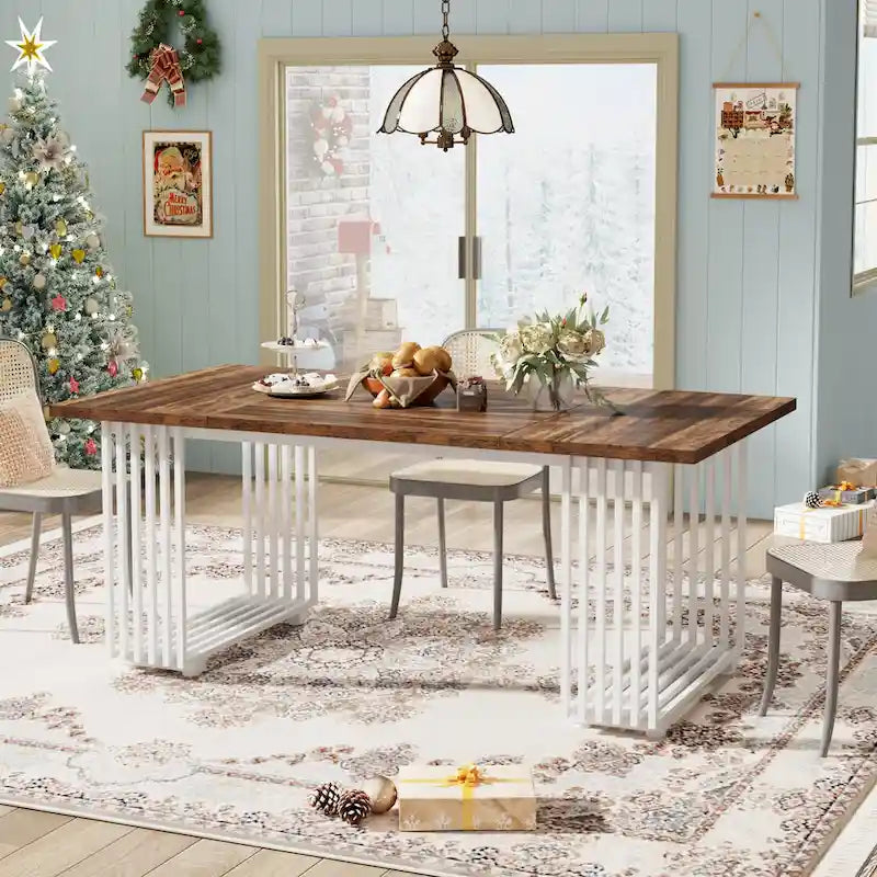Contemporary 70.8-Inch White Dining Table for 6-8 Guests 6