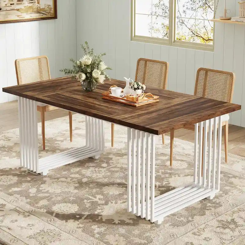 Modern Dining Table with Rectangular Top and Metal Base for 6 to 8 Seating 7