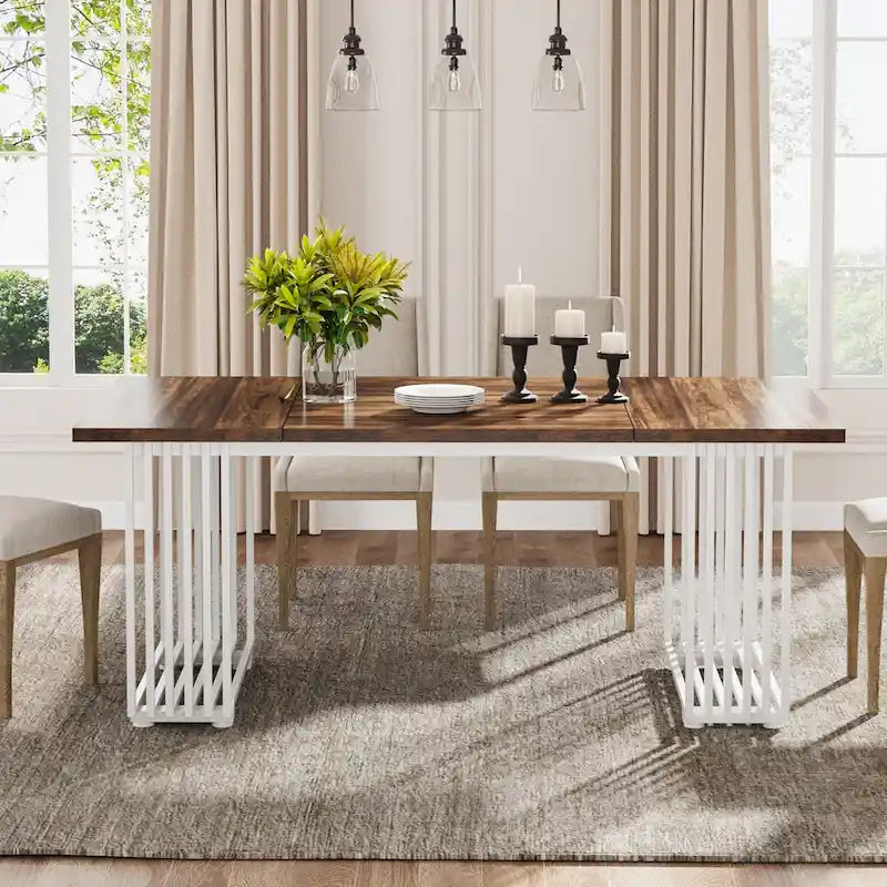 Contemporary 70.8-Inch White Dining Table for 6-8 Guests 11