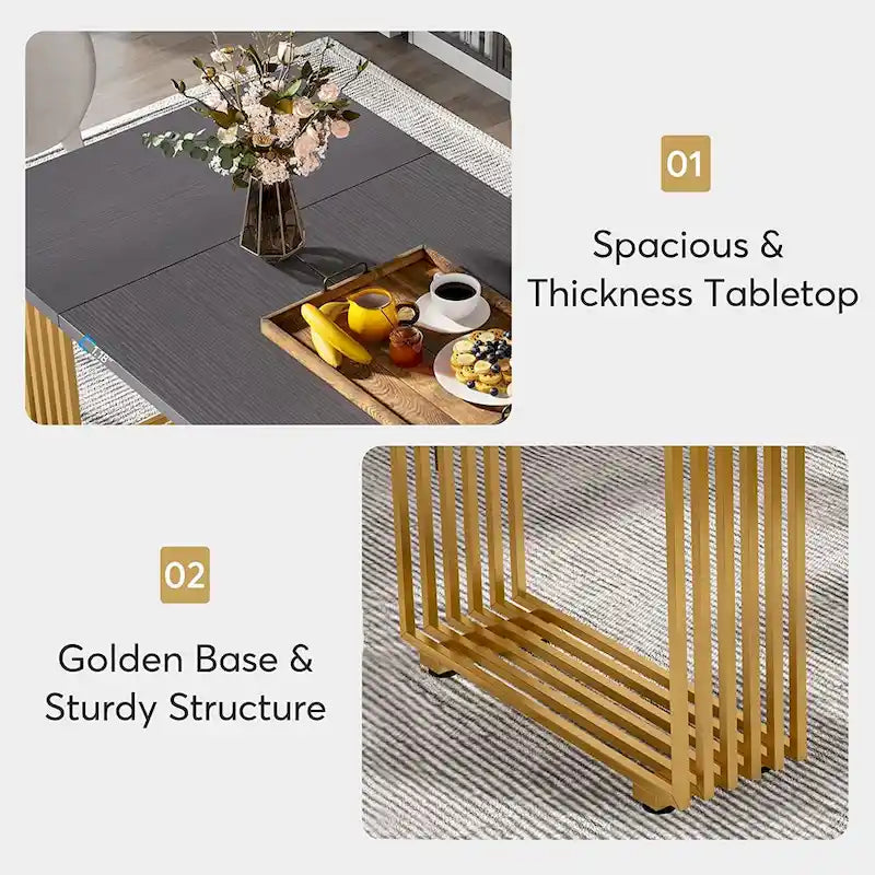 Modern Dining Table with Rectangular Top and Metal Base for 6 to 8 Seating 15