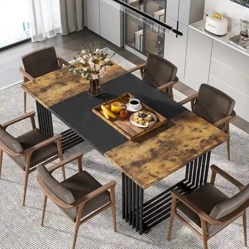 Modern Dining Table with Rectangular Top and Metal Base for 6 to 8 Seating 17