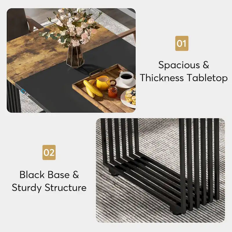Modern Dining Table with Rectangular Top and Metal Base for 6 to 8 Seating 18