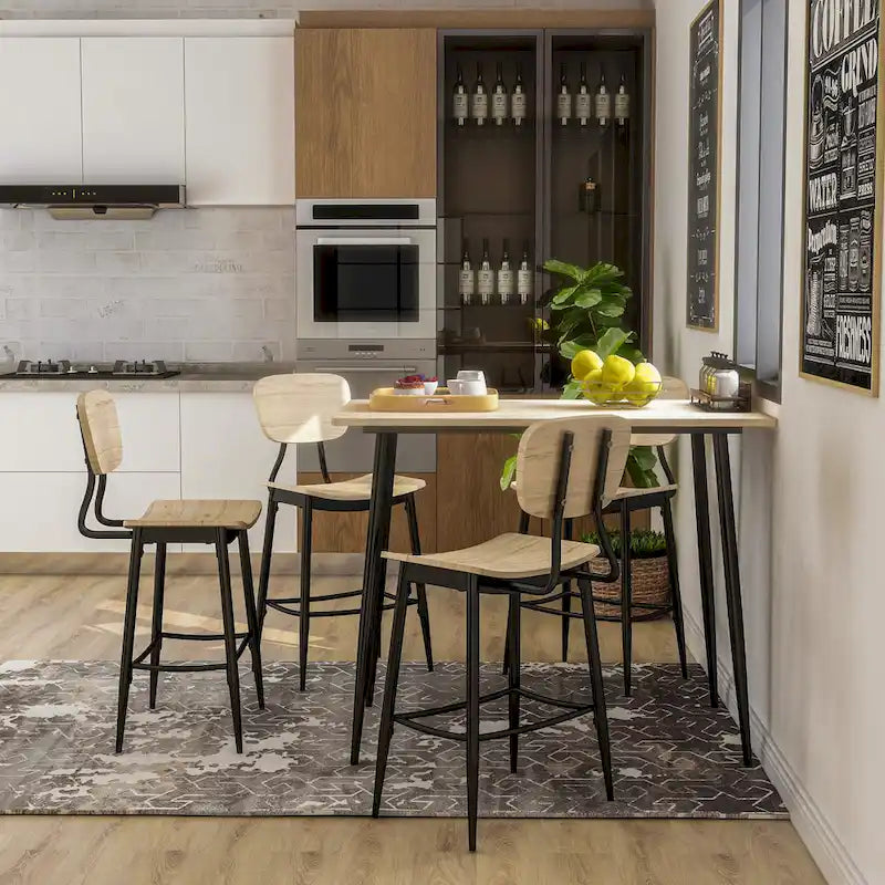 Counter Height Dining Table Set with 4 Chairs and Metal Frame