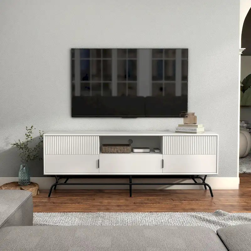 Denhour DH BASIC 60-Inch Modern Media Cabinet TV Stand with 3 Drawers and Cable Management Hole 37