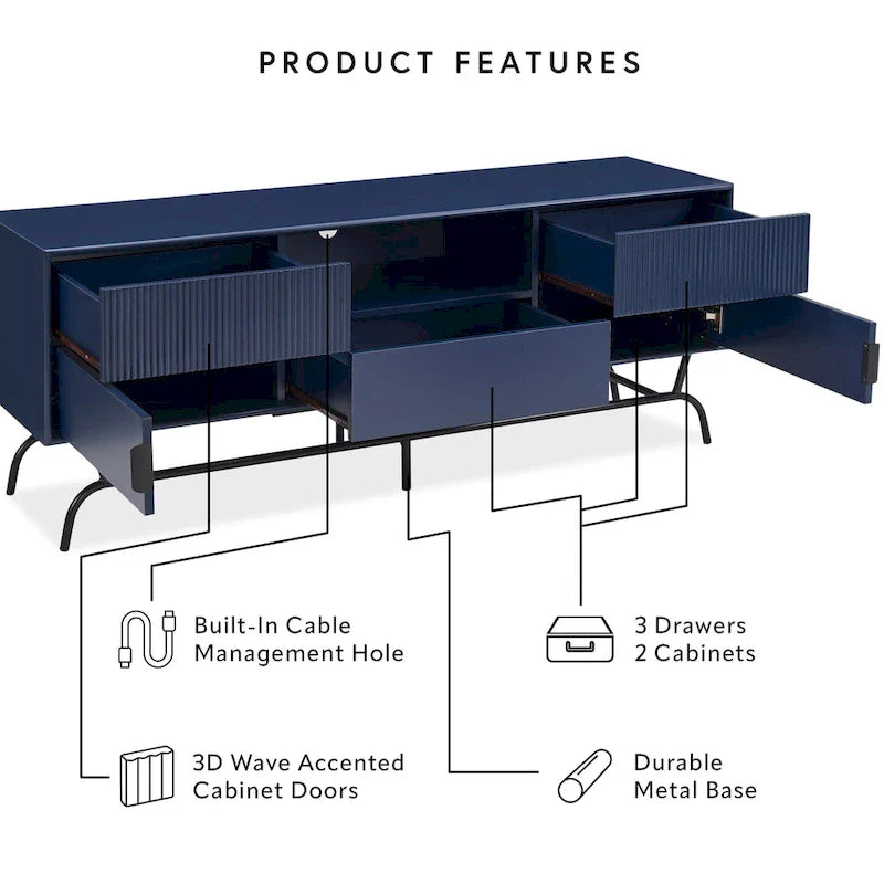 Denhour DH BASIC 60-Inch Modern Media Cabinet TV Stand with 3 Drawers and Cable Management Hole 4