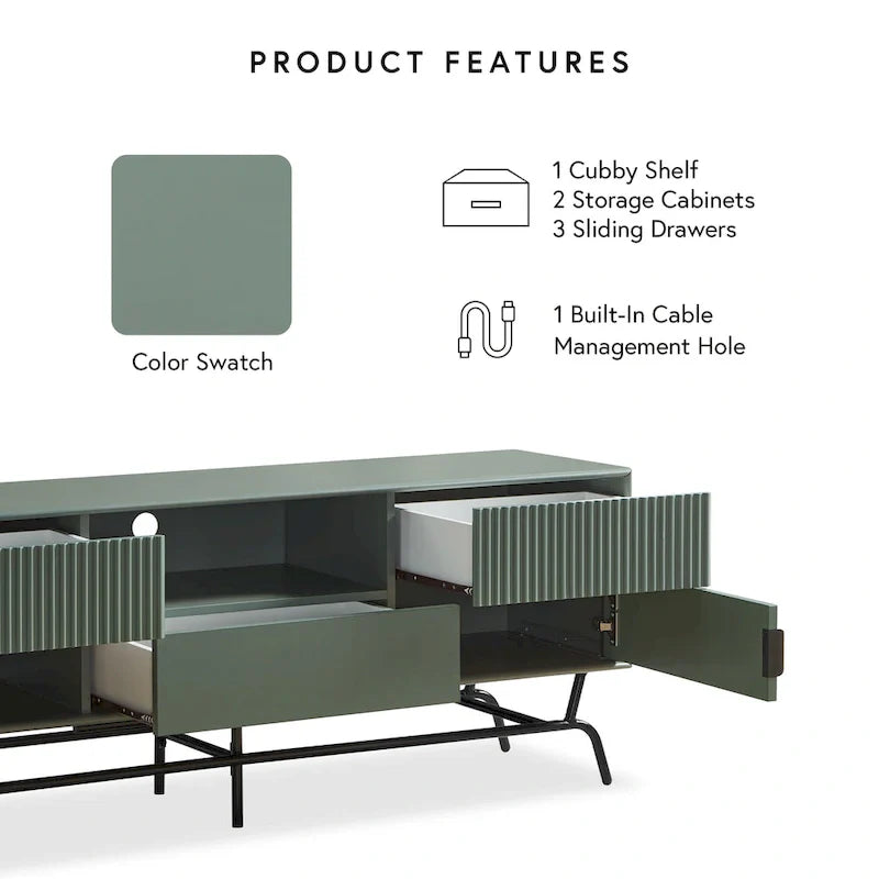 Denhour DH BASIC 60-Inch Modern Media Cabinet TV Stand with 3 Drawers and Cable Management Hole 5