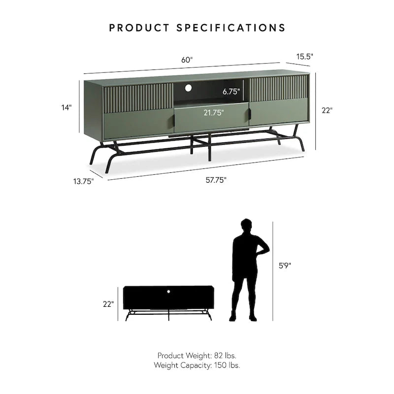 Denhour DH BASIC 60-Inch Modern Media Cabinet TV Stand with 3 Drawers and Cable Management Hole 6
