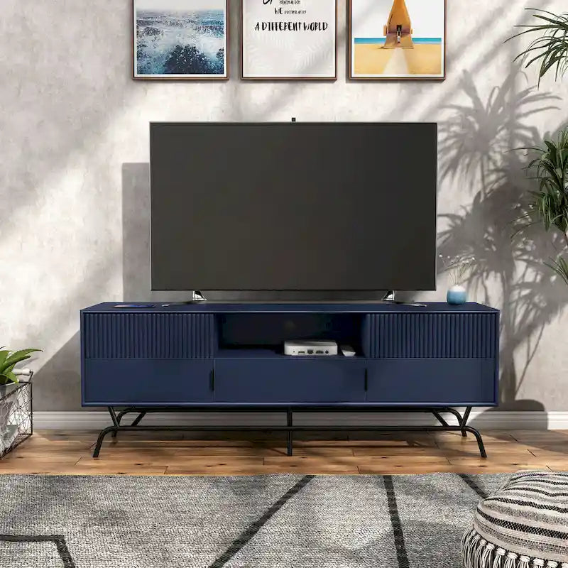 Denhour DH BASIC 60-Inch Modern Media Cabinet TV Stand with 3 Drawers and Cable Management Hole 19
