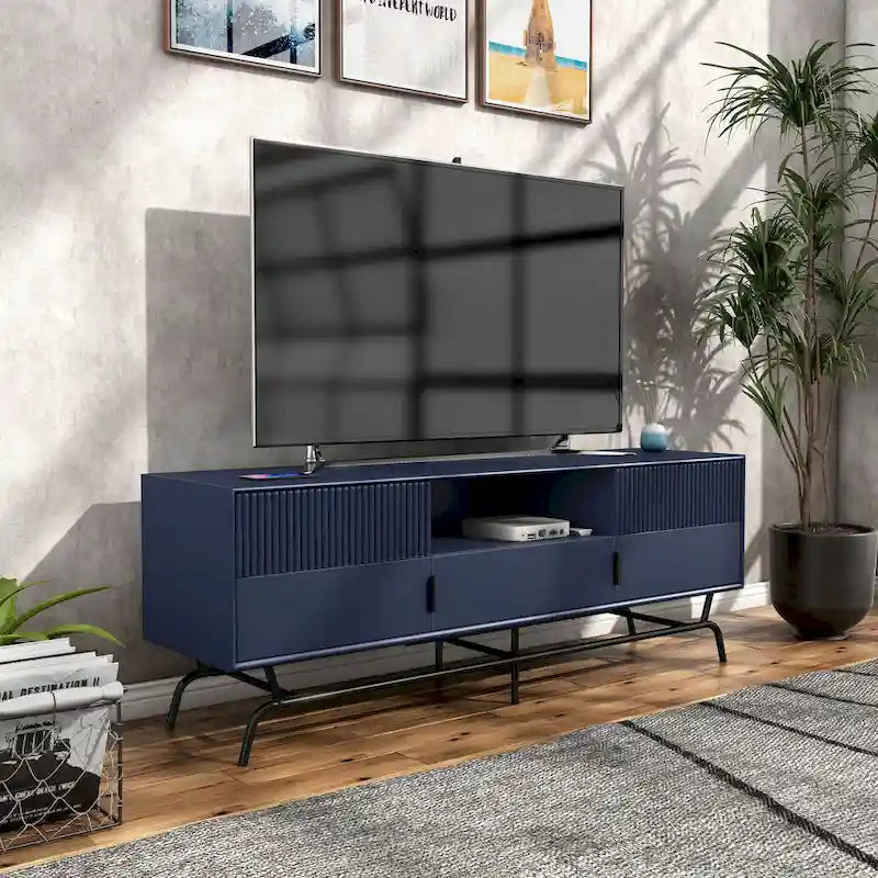 Denhour DH BASIC 60-Inch Modern Media Cabinet TV Stand with 3 Drawers and Cable Management Hole 20