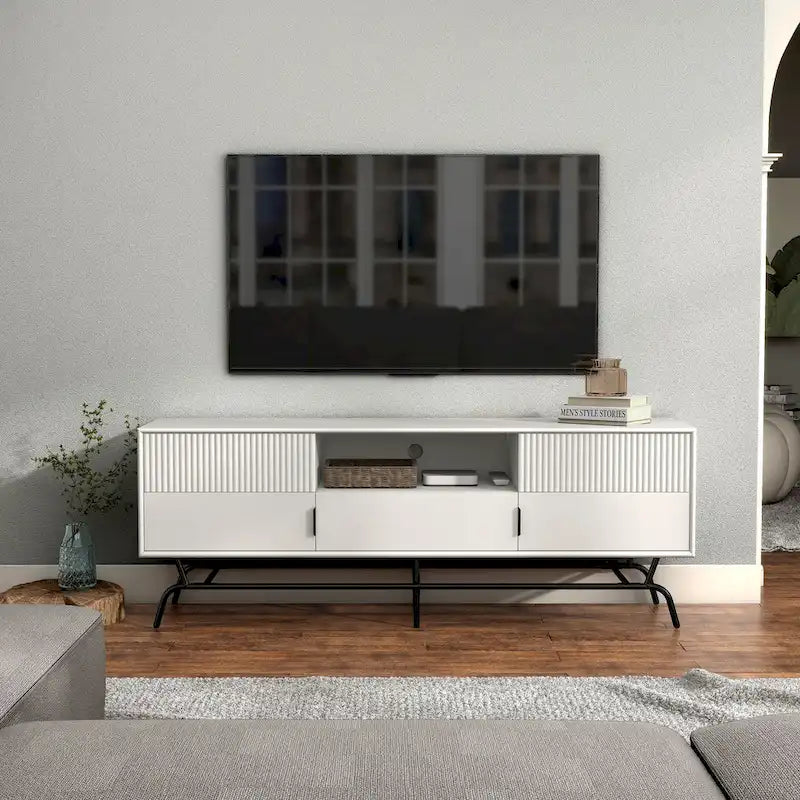 Denhour DH BASIC 60-Inch Modern Media Cabinet TV Stand with 3 Drawers and Cable Management Hole 27