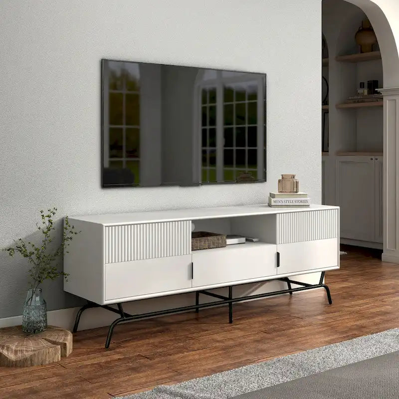 Denhour DH BASIC 60-Inch Modern Media Cabinet TV Stand with 3 Drawers and Cable Management Hole 28