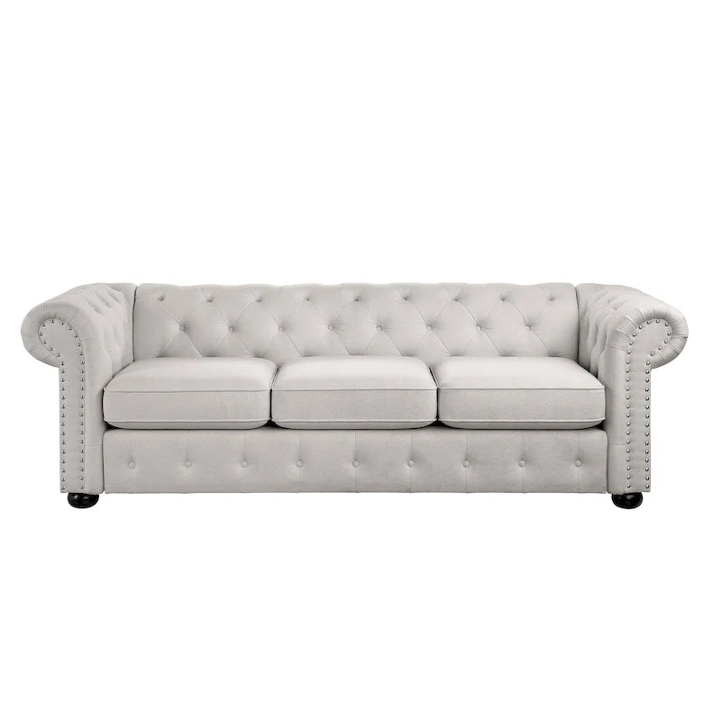 Corvus Aleksis Tufted Chesterfield 3-Seat Sofa with Elegant Rolled Arms 26
