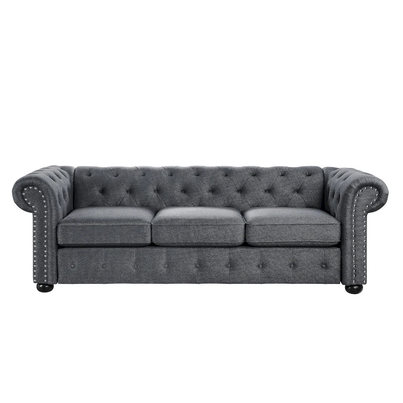 Corvus Aleksis Tufted Chesterfield 3-Seat Sofa with Elegant Rolled Arms 28