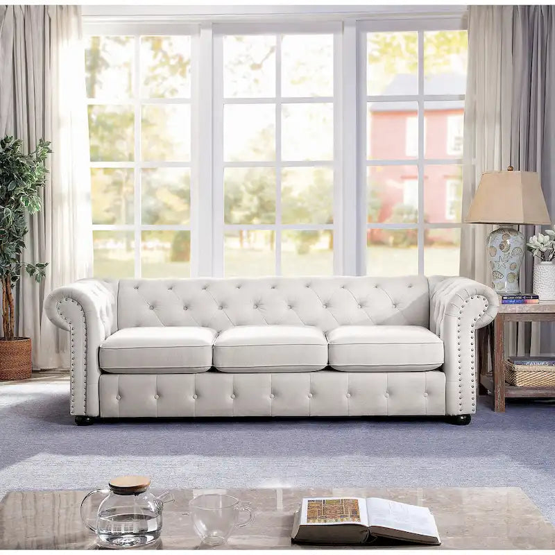 Corvus Aleksis Tufted Chesterfield 3-Seat Sofa with Elegant Rolled Arms 1