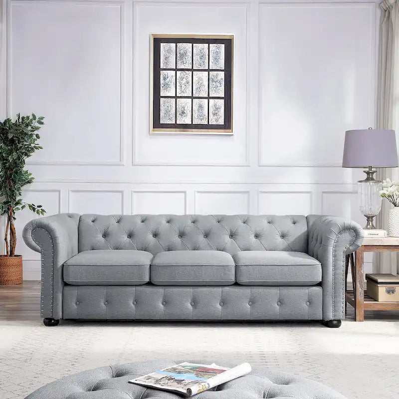 Corvus Aleksis Tufted Chesterfield 3-Seat Sofa with Elegant Rolled Arms 2