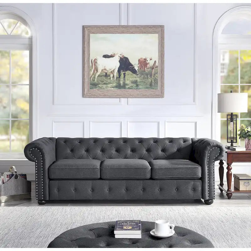 Corvus Aleksis Tufted Chesterfield 3-Seat Sofa with Elegant Rolled Arms 3