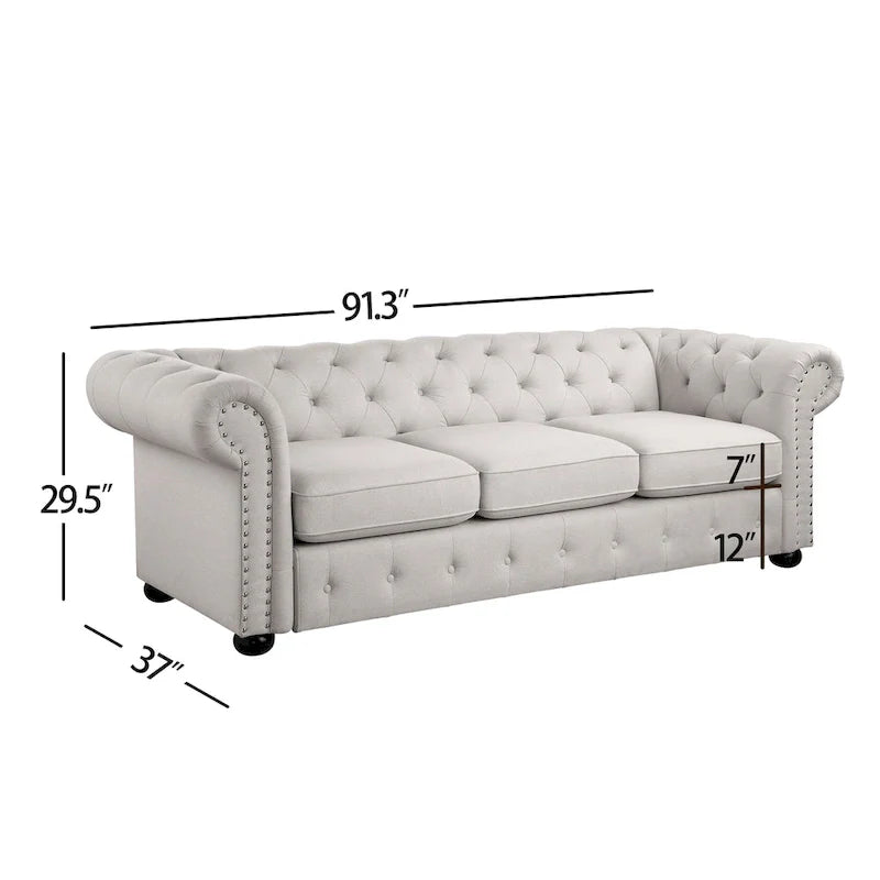 Corvus Aleksis Tufted Chesterfield 3-Seat Sofa with Elegant Rolled Arms 4