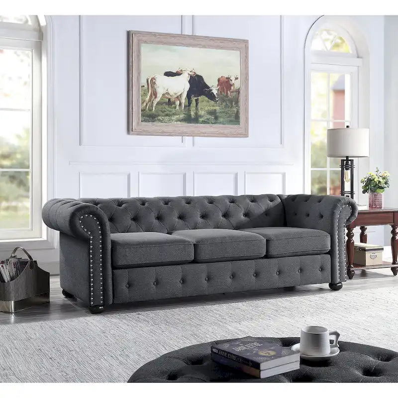 Corvus Aleksis Tufted Chesterfield 3-Seat Sofa with Elegant Rolled Arms 6
