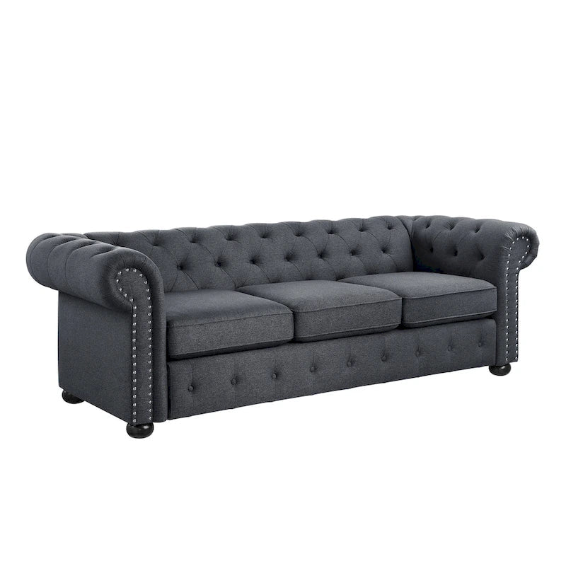 Corvus Aleksis Tufted Chesterfield 3-Seat Sofa with Elegant Rolled Arms 8