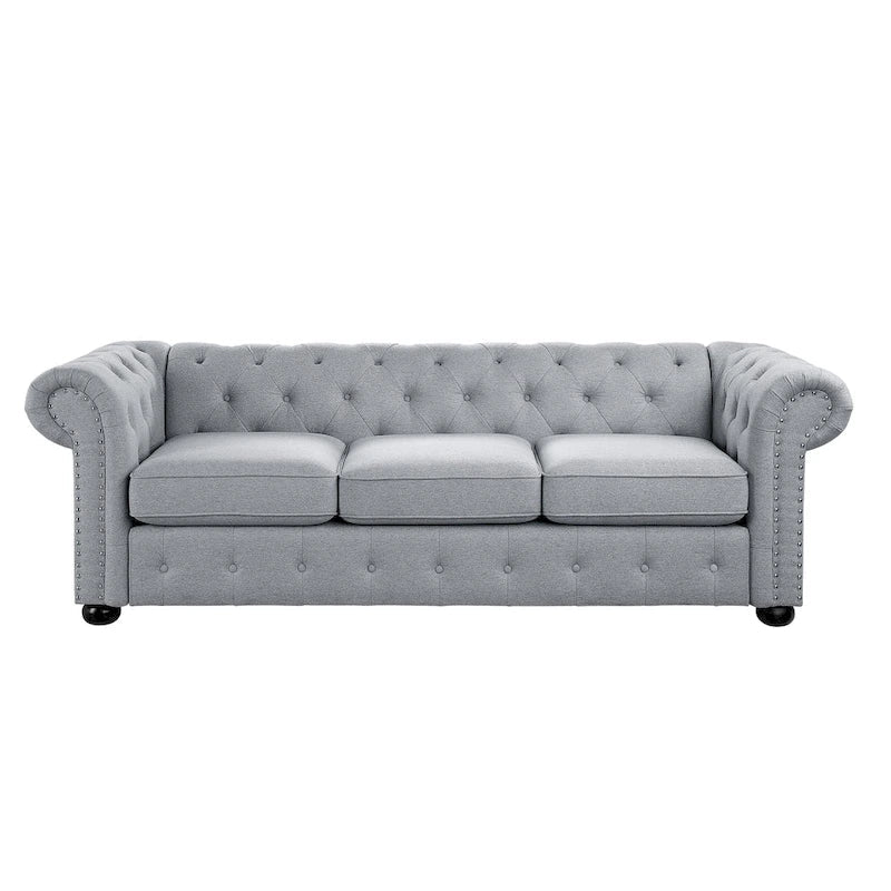 Corvus Aleksis Tufted Chesterfield 3-Seat Sofa with Elegant Rolled Arms 12
