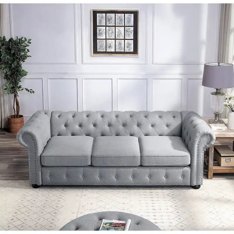 Corvus Aleksis Tufted Chesterfield 3-Seat Sofa with Elegant Rolled Arms 14