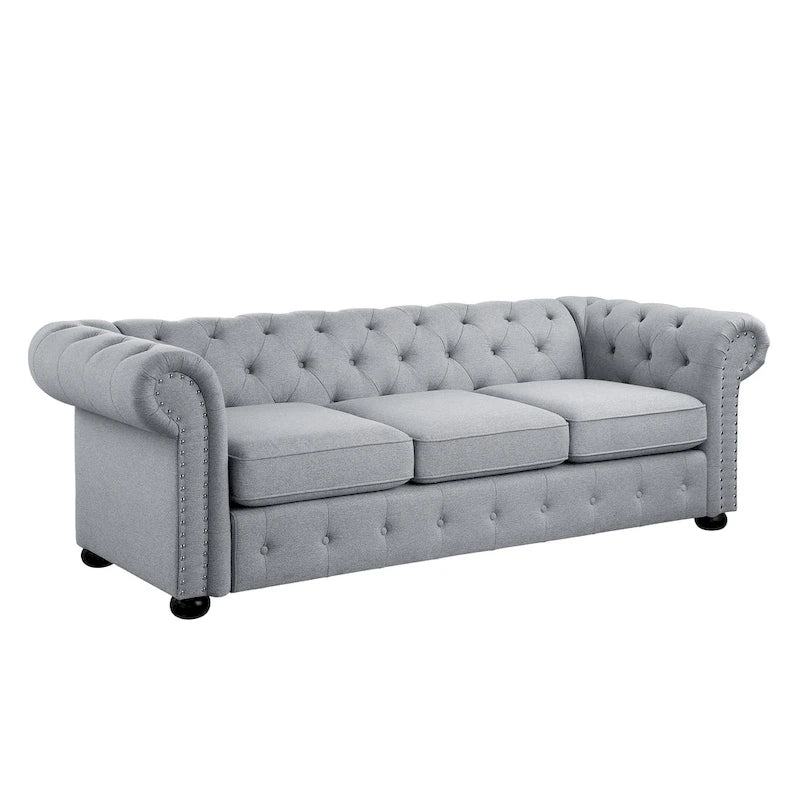 Corvus Aleksis Tufted Chesterfield 3-Seat Sofa with Elegant Rolled Arms 15