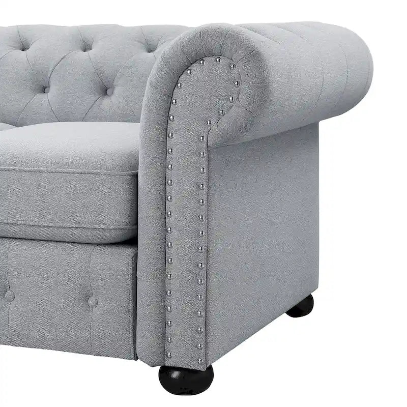 Corvus Aleksis Tufted Chesterfield 3-Seat Sofa with Elegant Rolled Arms 17